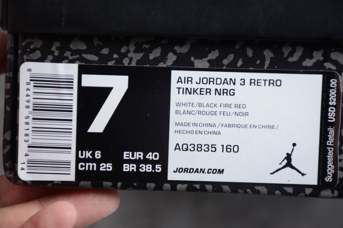 Air Jordan 3 Retro NRG Tinker Fire Red mens AQ3835-160