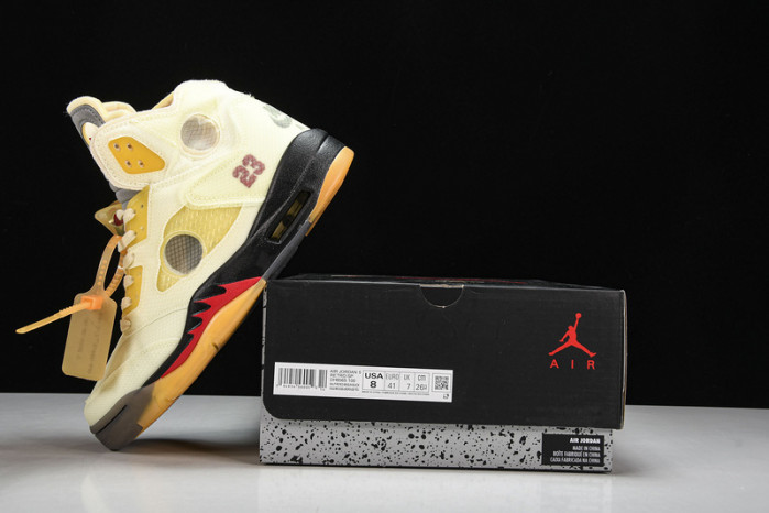 OW x Air Jordan 5 Sail Red DH8565-100
