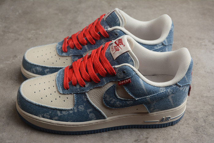Nike Air Force 1 07 LV8 Beige White Denim Blue Red VT5698-568